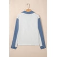 thumbnail image 5 of Stylish Light Grey Denim Patchwork Top with Buttoned Polo Collar – Perfect for Autumn Days, L, 5 of 11
