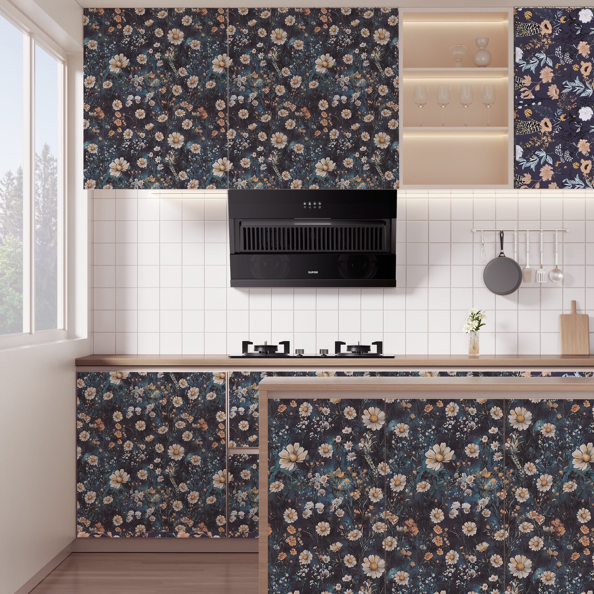 Abyssaly Floral Peel and Stick Wallpaper 17.5-in x 118-in, Removable Self-Adhesive Wallpaper, Vintage Vinyl Contact Paper Suitable for Home Walls Cabinet Bedroom