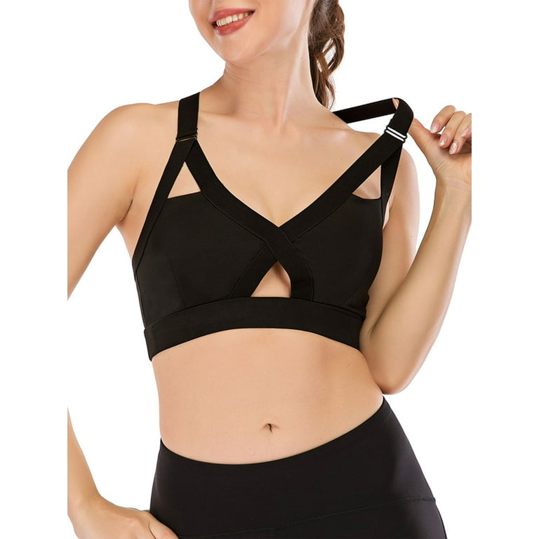 Classic Women s Curvy Strappy Sports Bra Seamless Sexy Hollow padded Yoga Bra Basic Bra Tops Green Black Walmart