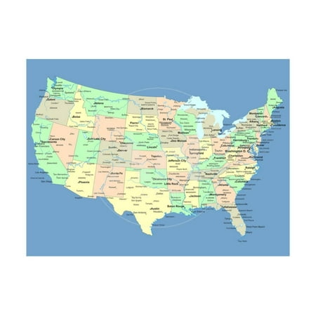 Usa Map With Names Of States And Cities Print Wall Art By