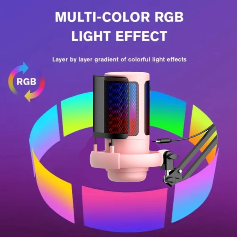 USB Condenser Microphone RGB Esports Game Call Recording Condenser Mic with Metal Boom Stand Mic for Studio Recording A