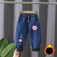 thumbnail image 2 of Gpaecead Girls' Clothing Jeans Butterfly Print And Fleece Lined Thickened Jeans Kids Fall And Winter Mid Waist Button Jeans 3-8 Years Blue, 2 of 4