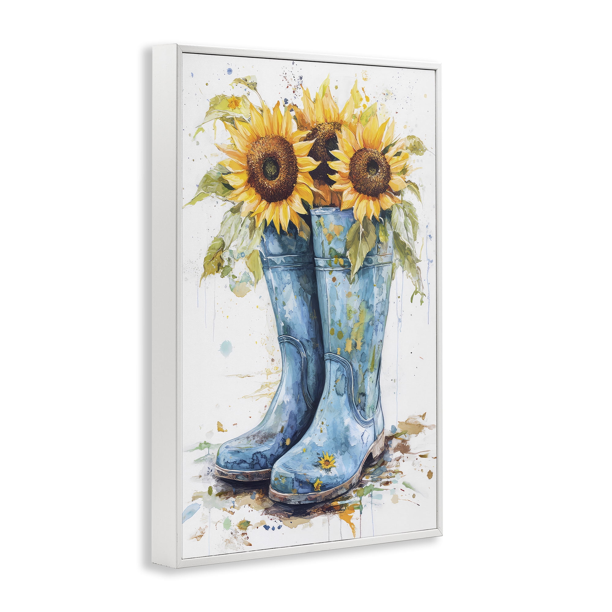 Stupell Industries Blue Rain Boots & Sunflowers White Framed Giclee Art, design by Tina LeCour