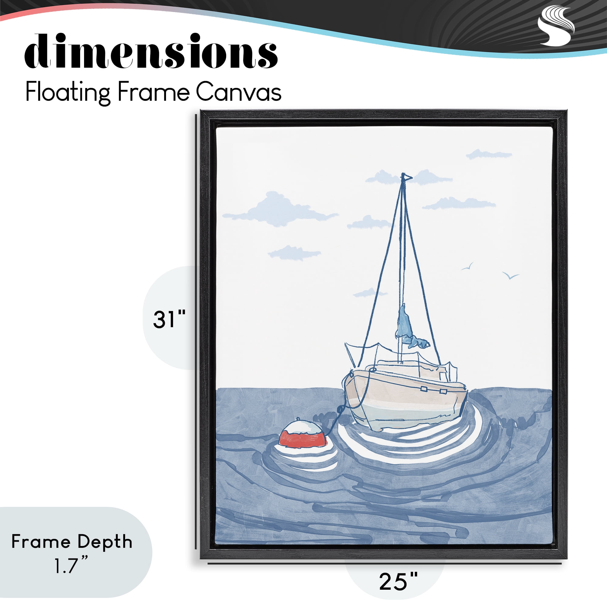 Stupell Industries Cool Tone Sailboat Floating Black Framed Floater Canvas Wall Art, design by Melissa Tilley