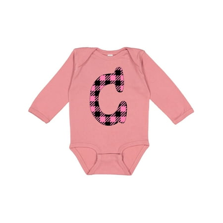 

Inktastic Pink Buffalo Plaid Initial C Gift Baby Boy or Baby Girl Long Sleeve Bodysuit