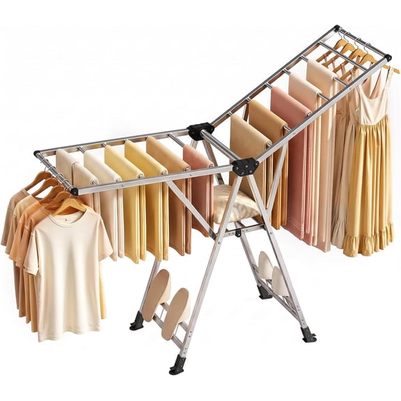 Luxspire Clothes Drying Rack, Foldable Drying Rack Clothing Laundry drying rack with Height-adjustable Side Wings, with Wheels, Indoors & Outdoors Use