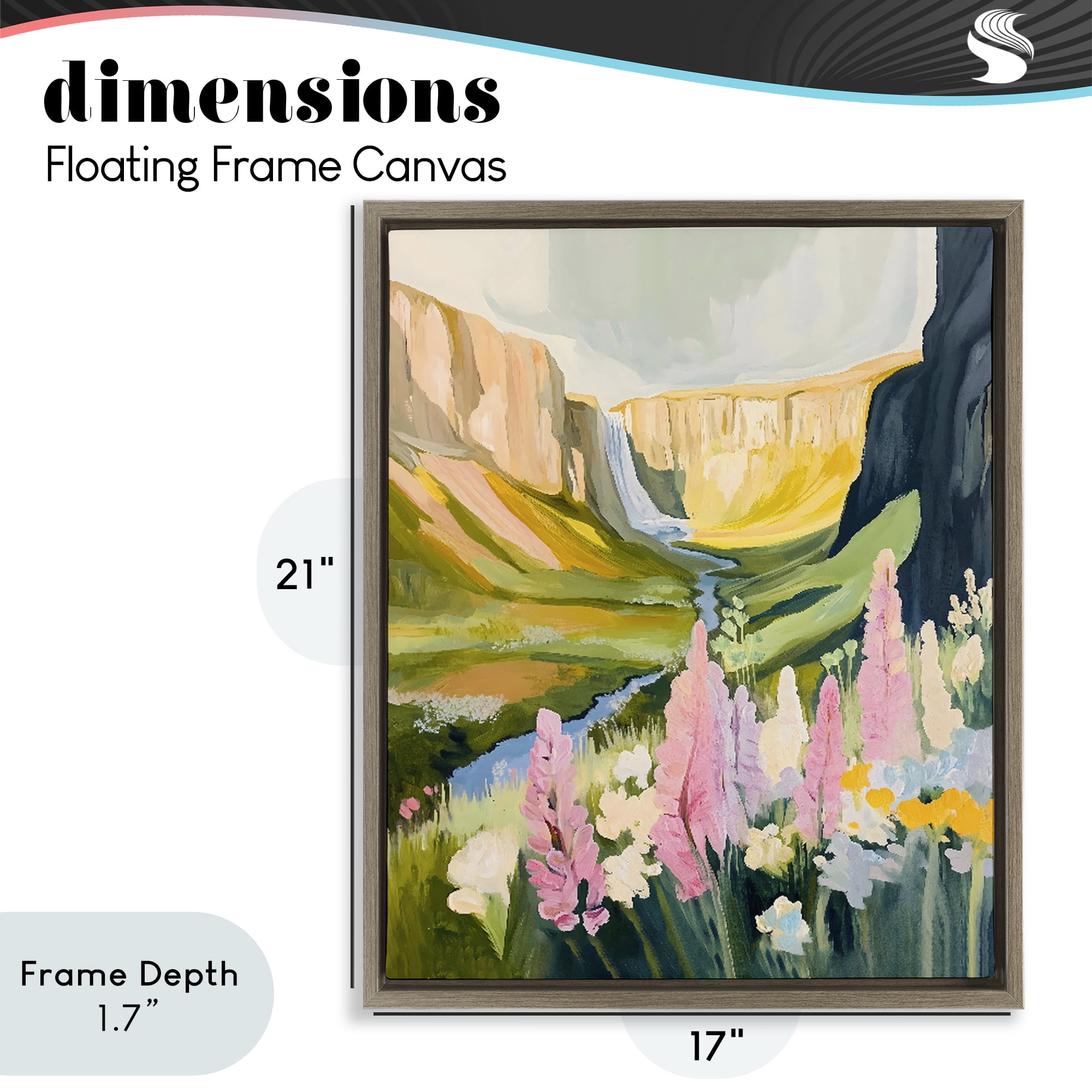 Stupell Industries Waterfall and Valley in Bloom Brown Framed Floater Canvas Wall Art, design by The Prints Vibe