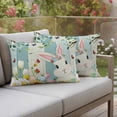 thumbnail image 4 of Easter Cartoon Rabbits Pillow Covers 2 Pack Spring Flowers Leaf Branches Teal Beige Pillowcase Waterproof Outdoor Throw Pillow Cover for Patio Balcony Rectangular Cushion 20”x12”, 4 of 9