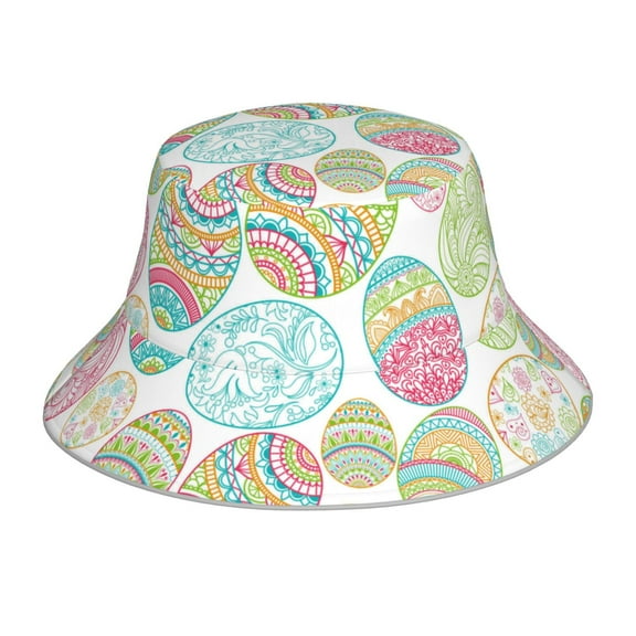 PAYOHTO Happy Easter Pattern Eggs Bucket Hats for Women Men, Beach Summer Outdoor Fisherman Hat for Boy Girl