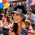 thumbnail image 4 of July 4th Party Hat with Wig, Patriotic Rhinestone Baseball Cap, American Flag Themed Clothes Hat for Independence Day Celebration and Festive Photo Prop, 4 of 7
