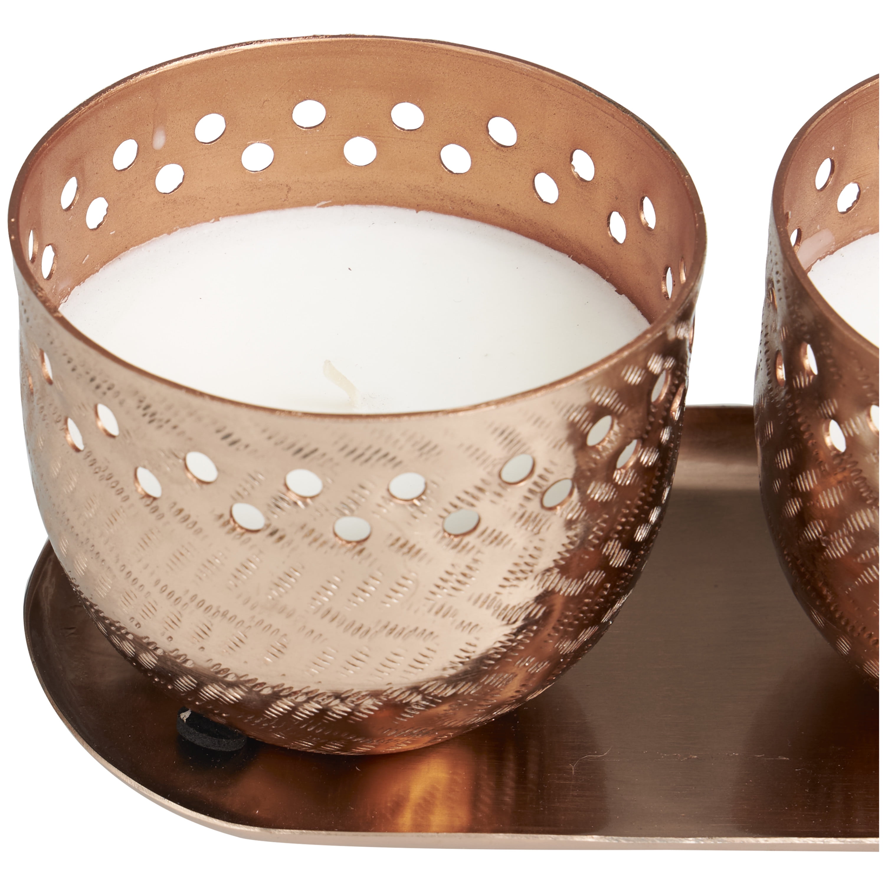 CosmoLiving by Cosmopolitan 2 Holder Copper Metal Tropical Breeze Scented Cutout Spotted 7 oz 1 Wick Candle with White Wax, (Set of 2)