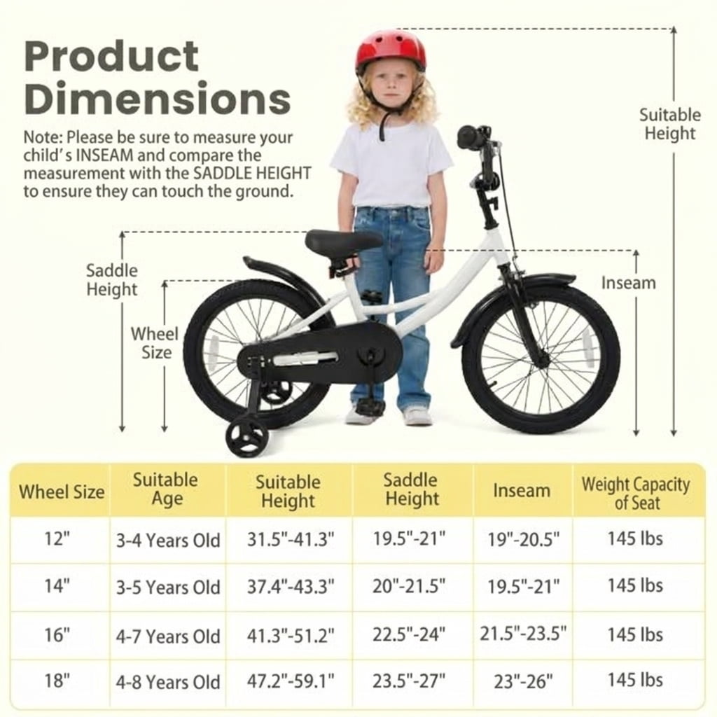 Redsmile Kids Bike 12 Inch with Removable Training Wheels for Boys Girls Ages 3-4, Sport Bicycle with Adjustable Seat, Rubber Wheels, 145 lb Capacity, Coaster Brake Toddler Bicycle, Beige