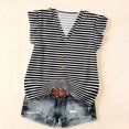 thumbnail image 5 of WULMLEO Women's Casual Striped Top V-Neck Button Down Lightweight Summer Blouse Dark Gray 2XL, 5 of 5