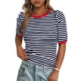 thumbnail image 1 of Camiseta PRETTYGARDEN para mujer, color azul marino, a rayas, color azul marino, 1 of 9