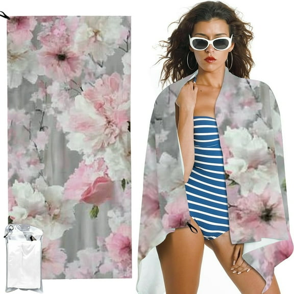 BCIIG Quick Dry Bath Towel Pink and White Floral Design 27.5x55in