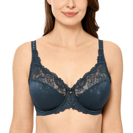 

DELIMIRA Women s Full Coverage Underwire Unlined Minimizer Lace Bra Suportive Plus Size Bras For Woman