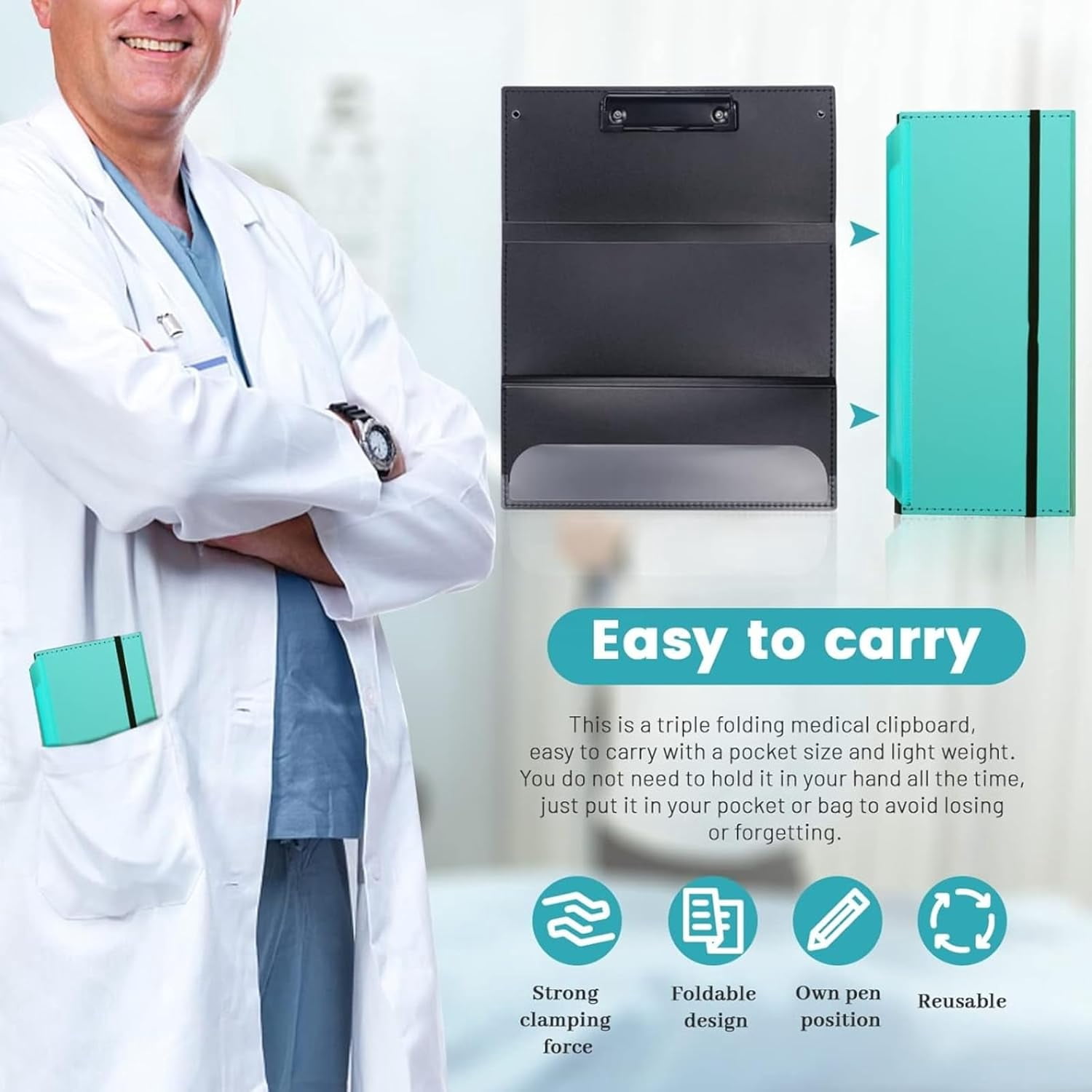 Nursing Clipboard, Foldable 3 Layers Nurse Clipboard with Quick Access Medical References and Nursing Cheat Sheet Notepad for Students, Nurses, Doctors and Medical Staff(Dadrk Blue)