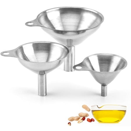 Xiao Hua 3-piece kitchen stainless steel funnel, used for cooking oil and transferring liquids, fluids, and dry ingredients, food grade metal funnel