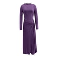 thumbnail image 4 of YueHuiYing Women's Crew Neck Ruched Bodycon Maxi Dress Long Sleeve Slim Fit Elegant Flared Evening Cocktail, 4 of 5
