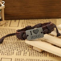 Ayyufe Vintage Unisex Leather Bracelet Alloy I Love Jesus Letters Rope Bangle