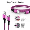 thumbnail image 5 of 3 Pack USB-C Fast Charging Cable Cord 10FT6FT3FT Type C Cable Nylon Braided Fast Charging and Data Cable Cord for Samsung, Pink, 5 of 8