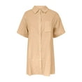 thumbnail image 4 of SYMOID Womens Summer Solid Color Loose Short Sleeve Collared Shirt Dress with Mini Skirt and Functional Pocket,Beige,Size XL, 4 of 5