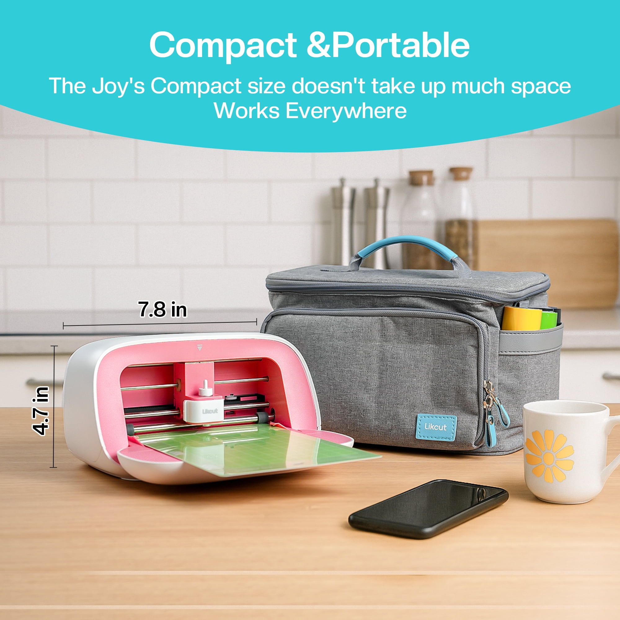 Likcut Joy Vinyl Cutter Machine & Digital Content Library Bundle - Includes 30 Images in Design Space App - Portable DIY Smart Machine for Family & School Fun Projects and Decorations, Pink