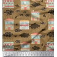 thumbnail image 1 of Soimoi Brown Cotton Voile Fabric Clouds & House Architectural Print Fabric by the Yard 42 Inch Wide, 1 of 1
