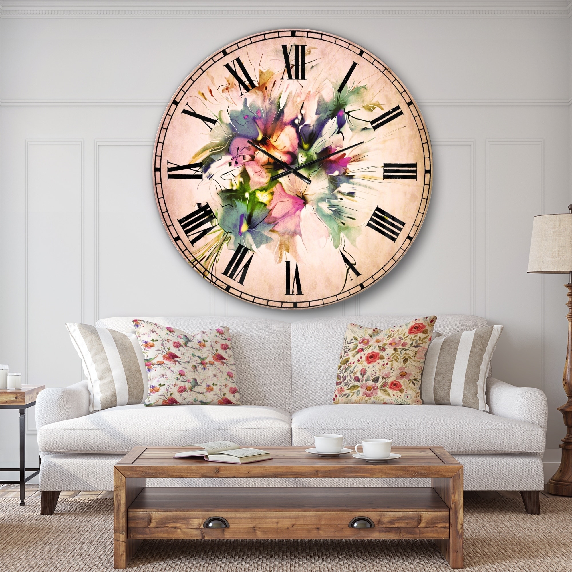 Designart 'Summer Colorful Flowers' Traditional wall clock