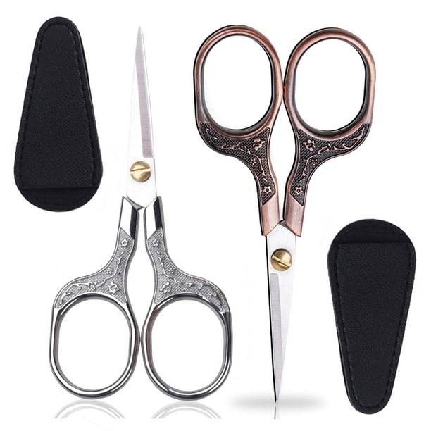 KISTARCH 2 tijeras de precisión vintage pequeñas de 5.0 in, kit de aseo de belleza multiusos para recortar el cabello, barba facial, cejas, pestañas, tijeras de costura para bordado, manualidades, tra
