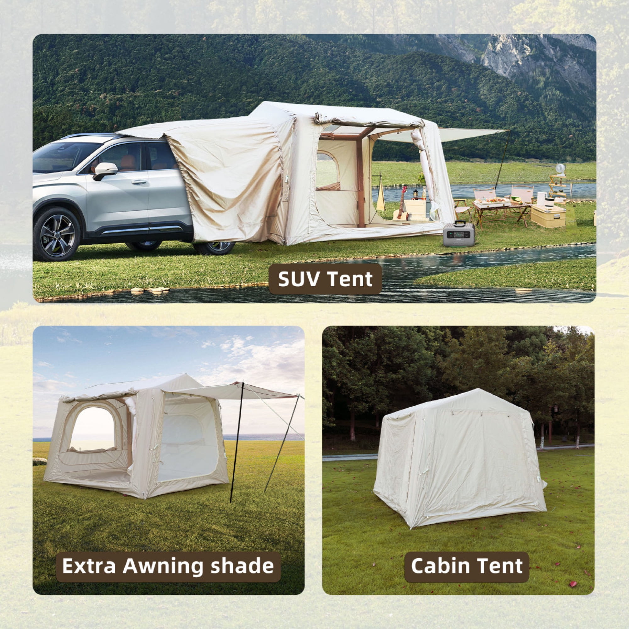 ChenyueFurn Inflatable SUV Tent, 4/6/8 Person, 4 Season Waterproof Oxford, Easy Setup Glamping Camping Tent