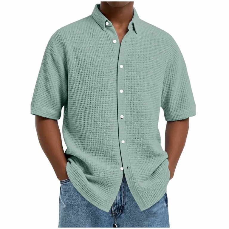 VBTAPA Men's Waffle Button Down Shirts Texture Short Sleeve Casual Dress Shirt Loose Fit Basic Summer Shirt Green S VBTAPA Men's Waffle Button Down Shirts Texture Short Sleeve Casual Dress Shirt Loose Fit Basic Summer Shirt Green S