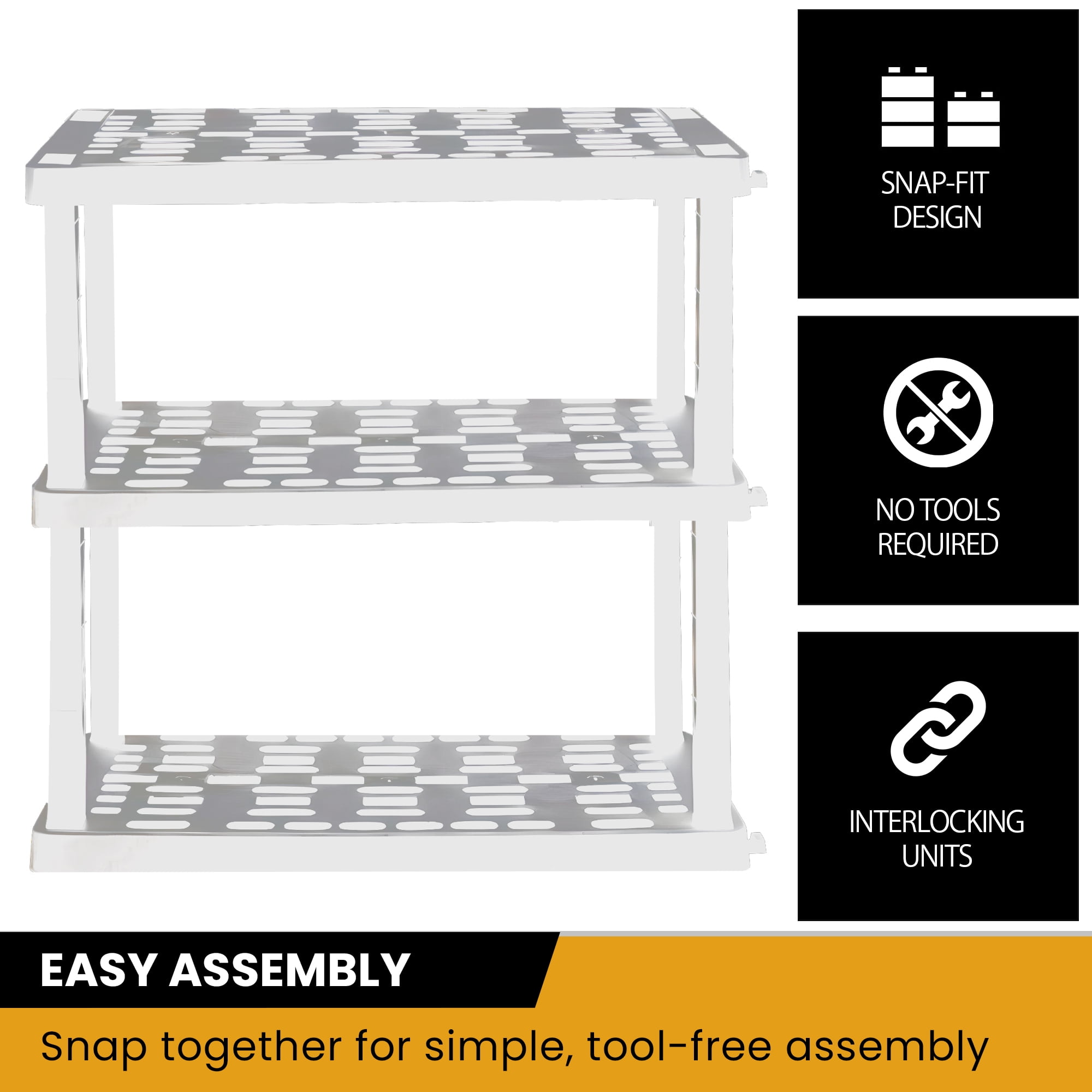 Hyper Tough Plastic Shelving Unit Storage Shelf 3-Tier 38"H x 36"W x 18"D White 450 lbs Capacity