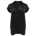thumbnail image 5 of QLEICOM Women 2023 Summer V Neck Ruffle Short Sleeve Blouse Flowy Shirt Tunic Top Button Solid Color Turndown Collar T-Shirt Tops Black S, US Size 4, 5 of 6