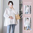 thumbnail image 3 of New Pregnant Women Blouse Cotton Long Sleeves Loose Big Belly Maternity Women Blouse (Blue,XL), 3 of 7