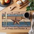 thumbnail image 2 of Western Texas Star Retro Placemats Set of 6 Country Farmhouse Dark Blue Brown Wooden Place Mats Indoor Wipeable Table Mats Washable Dining Table Placemats for Kitchen Holiday Party Decor 13x19 Inch, 2 of 9