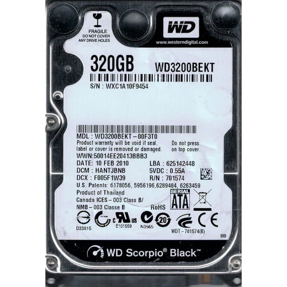 WD3200BEKT-00F3T0 DCM: HANTJBNB WXC1A Western Digital 320GB