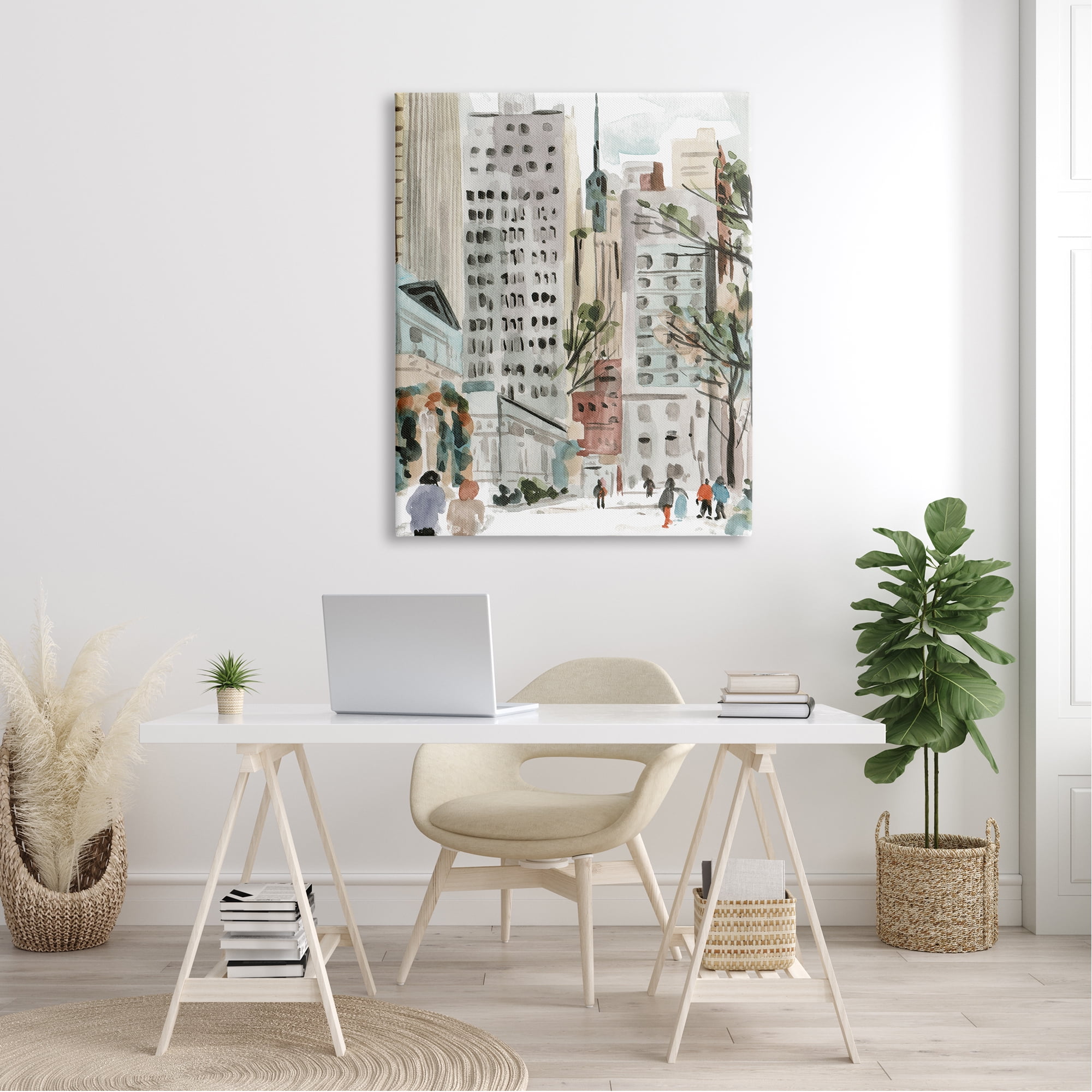Stupell Industries People Walking City Streets Tall Metropolis Buildings , 36 x 48, Design by Melissa Wang