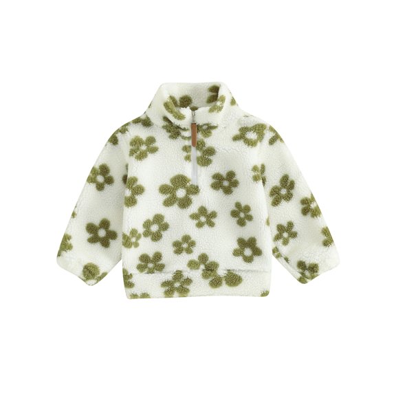 JYYYBF Toddler Baby Girls Fleece Coat Flower Print Stand Collar Quarter-Zip Pullover Sweatshirt Plush Jacket Winter Warm Outerwear