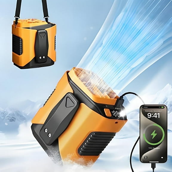 Foluu Portable Rechargeable Waist Fan, 100-Speed Turbo, USB Neck Fan with LED Light and 26H Runtime, Clip-On Personal Cooling Fan-Orange