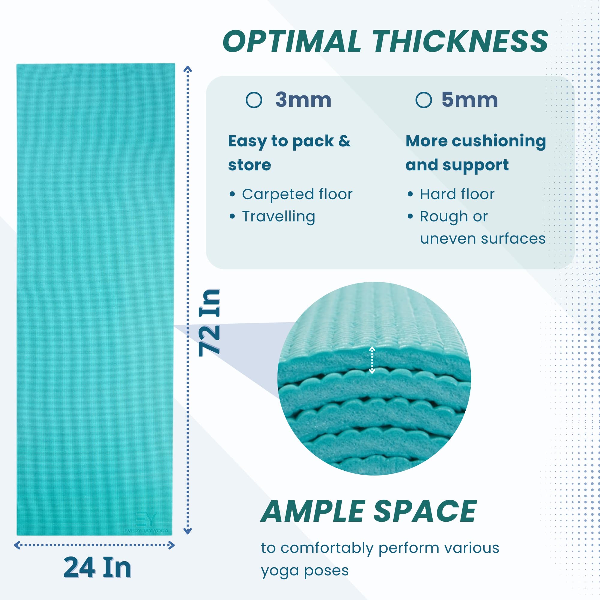 Everyday Yoga Lightweight 72-Inch Anti-Microbial Yoga Mat with Sticky Grip, Premium Materials