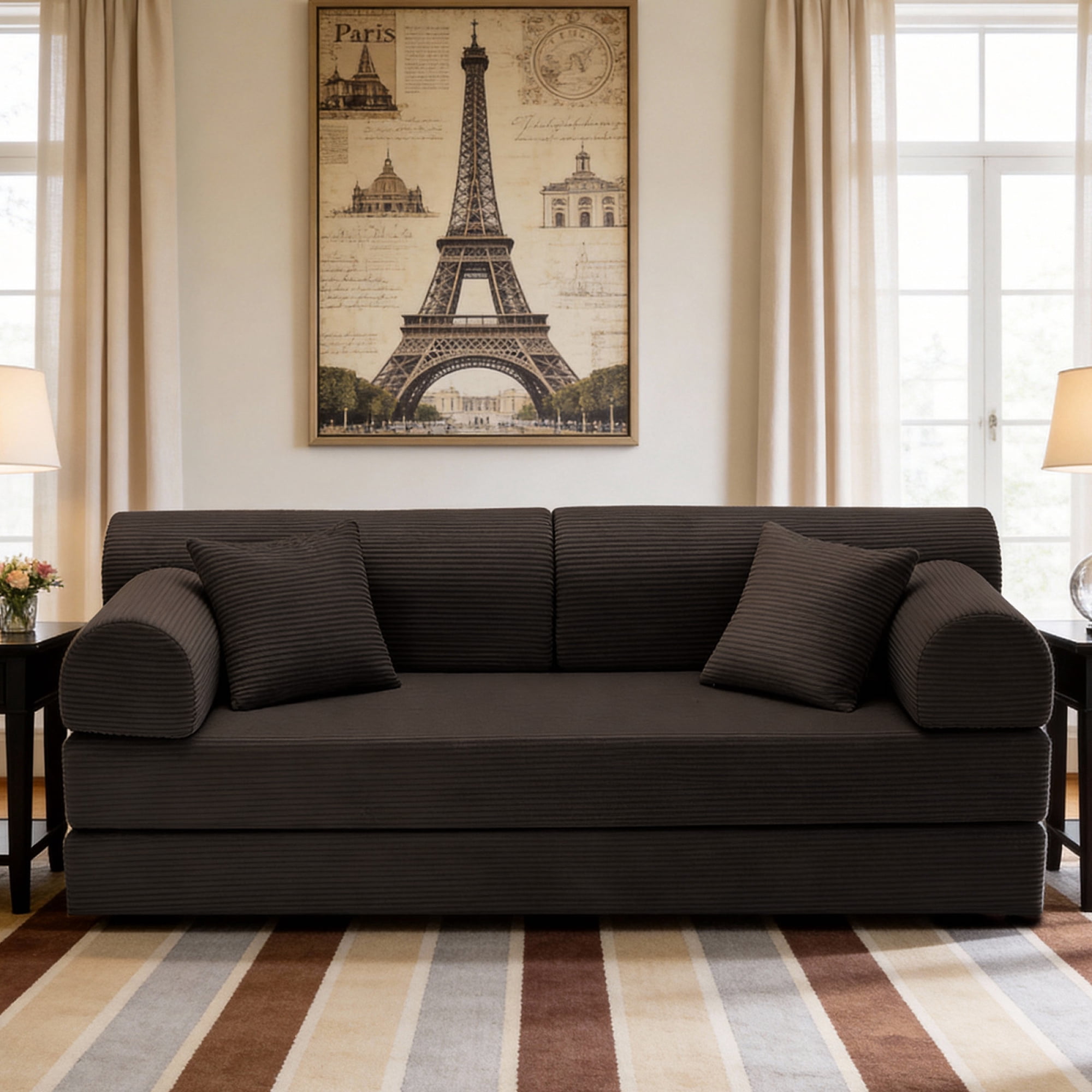 Leumius Oversized Corduroy Futon Sofa Bed Couch,78" Convertible Folding Mattress Couch with Fixed-Shape Frame,Floor Sofa Lounge Couch for Small Spaces,Apartments,Living Rooms,Brown