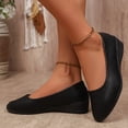 thumbnail image 3 of Wedges Heels for Women Retro Leather Slip on Low Wedge Dressy Shoes Casual Comfy Round Toe Walking Shoes Black Size 9, 3 of 6