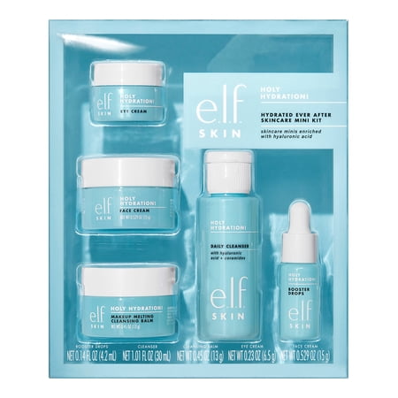 E.L.F. Skin Hydrated Ever After Skincare Mini Kit, Cleanser, Makeup Remover, Moisturiser & Eye Cream For Hydrating Skin, Airplane-Friendly Sizes Packaging May Vary