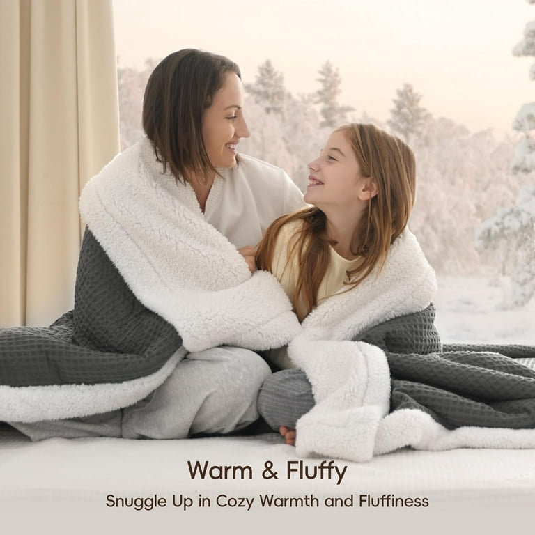 Waffle Sherpa Blanket Queen Size, 90x90 Inches Luxury Plush - Main Image