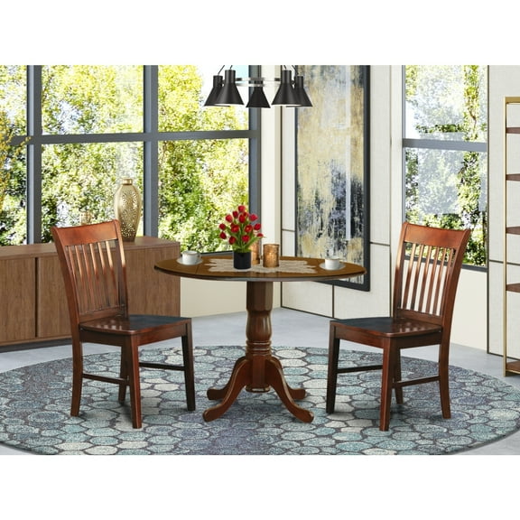 Rustic Kitchen Dining Set - 3 Piece Table & Chairs - Small Space Round Table - Mahogany Finish