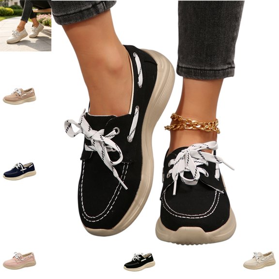 YOUYEDIAN Loafers for Women Versatile Platform Heel Lace-up Casual Comfy Breathable Flats Fashion Round Toe Slip On Walking Shoes