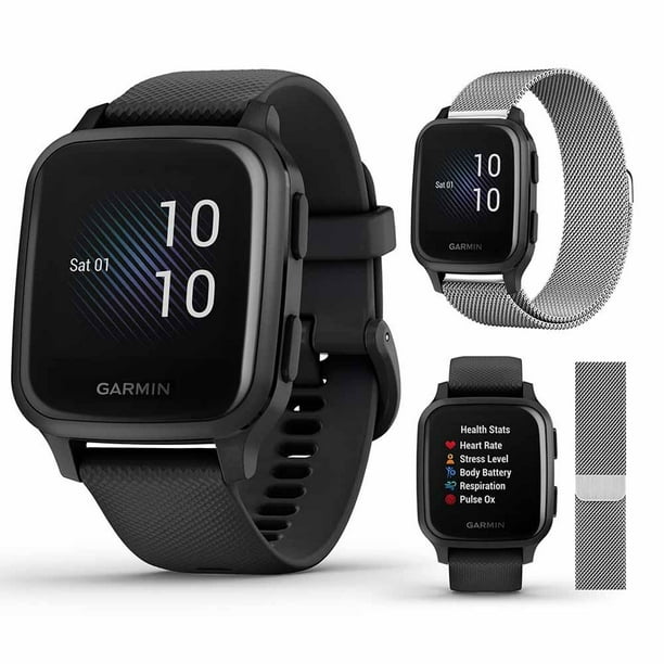 Garmin Venu Sq Music Fitness GPS Smartwatch (Black/Slate) Bundle with Extra Band (Milanese Silver) - Walmart.com