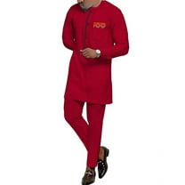 African Men Clothing Dashiki Outfit Embroidery Traditional Full Sleeves Shirt Pant Suit 2 Piece Sets Ankara Attire for Men WYN1959