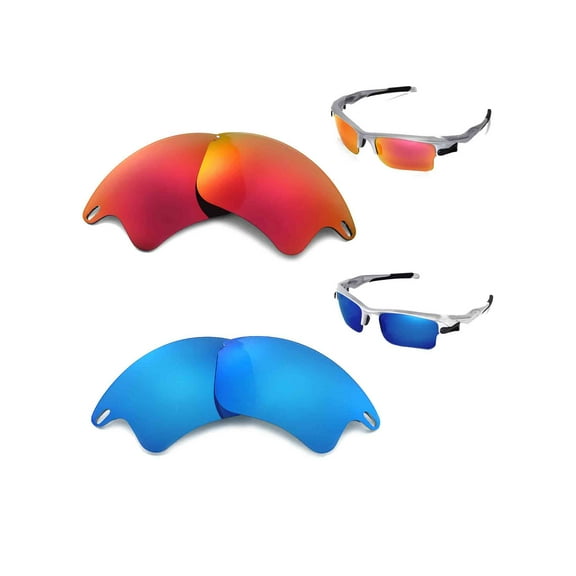 New Walleva Polarized Fire Red   Ice Blue Replacement Lenses For Oakley Fast Jacket XL Sunglasses